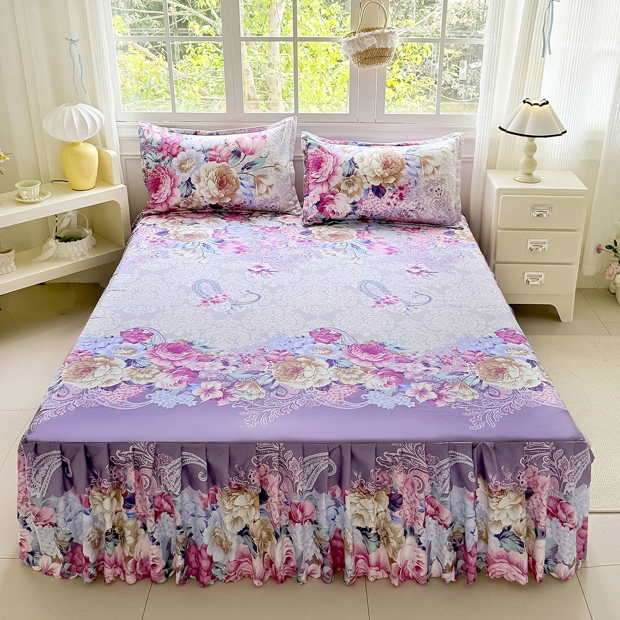 91家纺网 家纺一手货源 找家纺 亿佳人 2026新款芦荟棉单床裙床裙单件芦荟棉床裙单件 紫梦