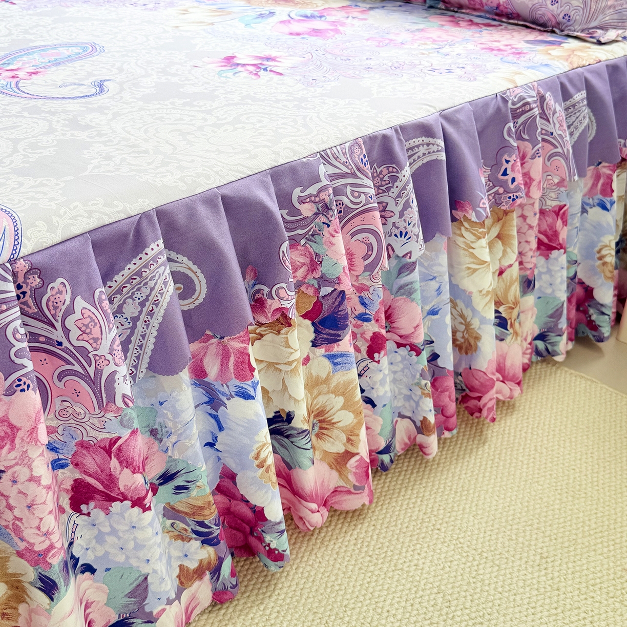 91家纺网 家纺一手货源 找家纺 亿佳人 2026新款芦荟棉单床裙床裙单件芦荟棉床裙单件 紫梦