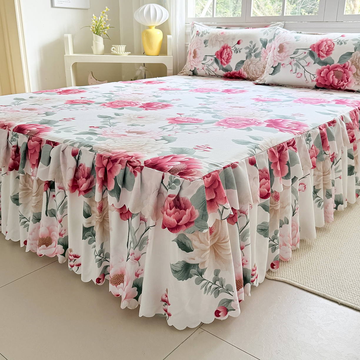 91家纺网 家纺一手货源 找家纺 亿佳人 2026新款芦荟棉单床裙床裙单件芦荟棉床裙单件 花开富贵