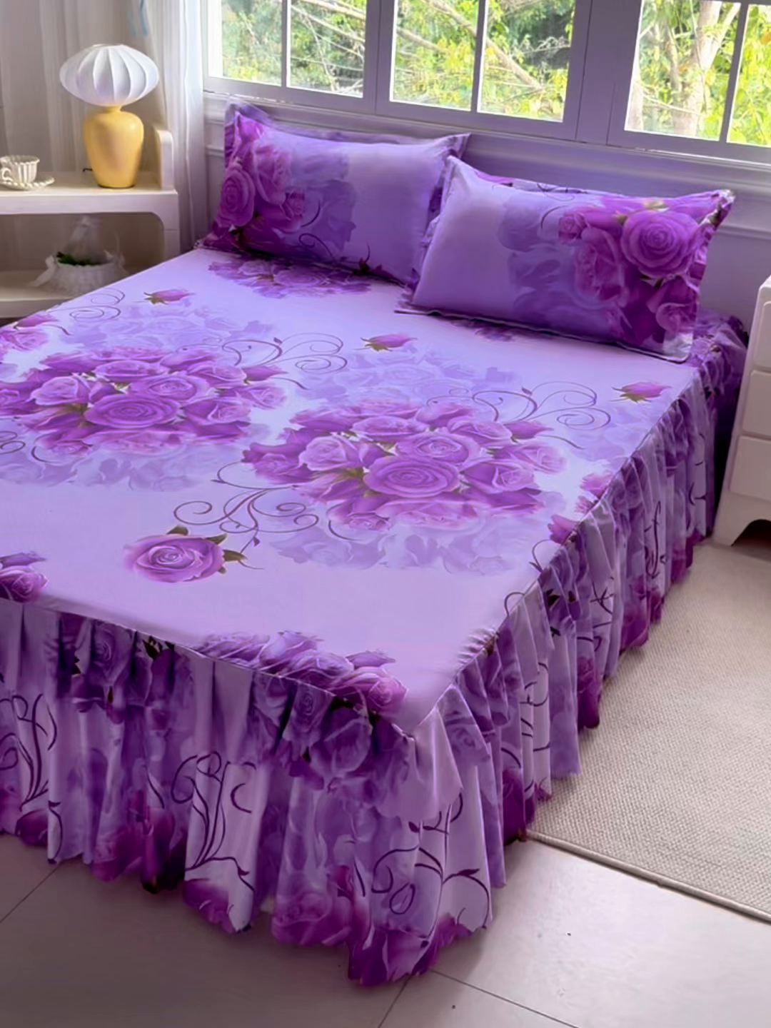 91家纺网 家纺一手货源 找家纺 亿佳人 2026新款芦荟棉单床裙床裙单件芦荟棉床裙单件 紫气东来