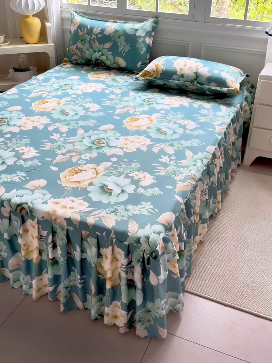 91家纺网 家纺一手货源 找家纺 亿佳人 2026新款芦荟棉单床裙床裙单件芦荟棉床裙单件 乐开花