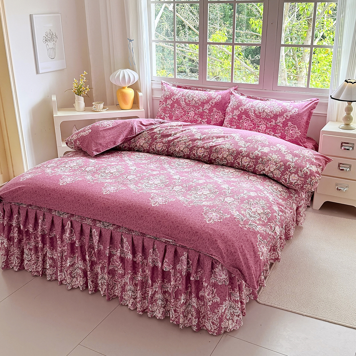 91家纺网 家纺一手货源 找家纺 （总）亿佳人 2026新款芦荟棉单床裙床裙单件芦荟棉床裙三件套