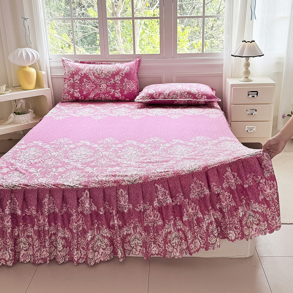 91家纺网 家纺一手货源 找家纺 （总）亿佳人 2026新款芦荟棉单床裙床裙单件芦荟棉床裙三件套