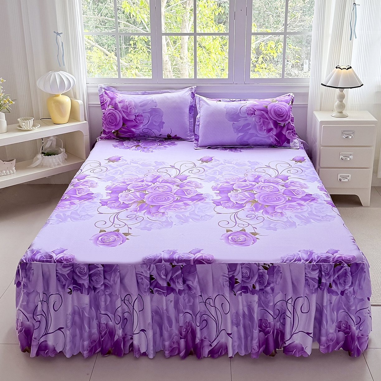 91家纺网 家纺一手货源 找家纺 （总）亿佳人 2026新款芦荟棉单床裙床裙单件芦荟棉床裙三件套