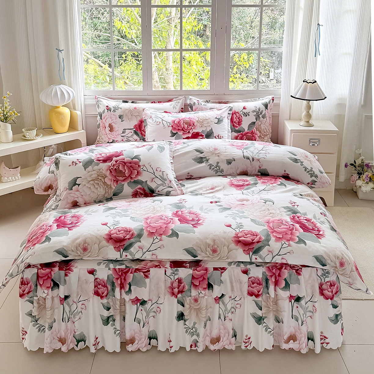 91家纺网 家纺一手货源 找家纺 亿佳人 2026新款芦荟棉单床裙床裙单件芦荟棉床裙三件套 花开富贵