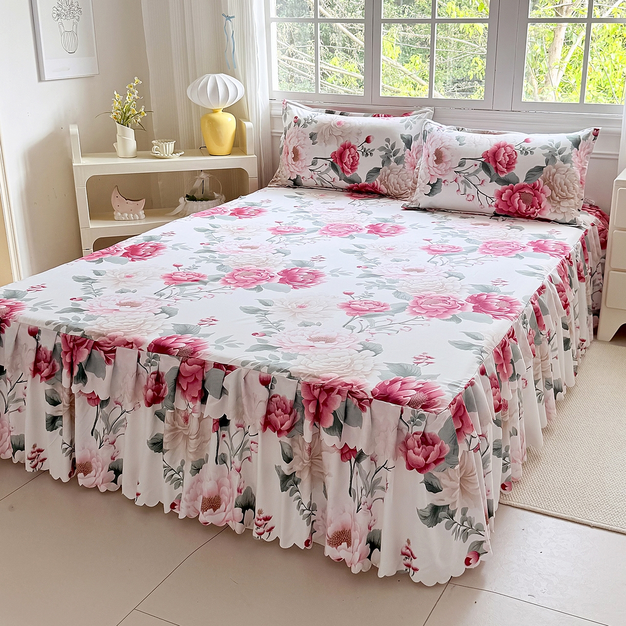 91家纺网 家纺一手货源 找家纺 亿佳人 2026新款芦荟棉单床裙床裙单件芦荟棉床裙三件套 花开富贵