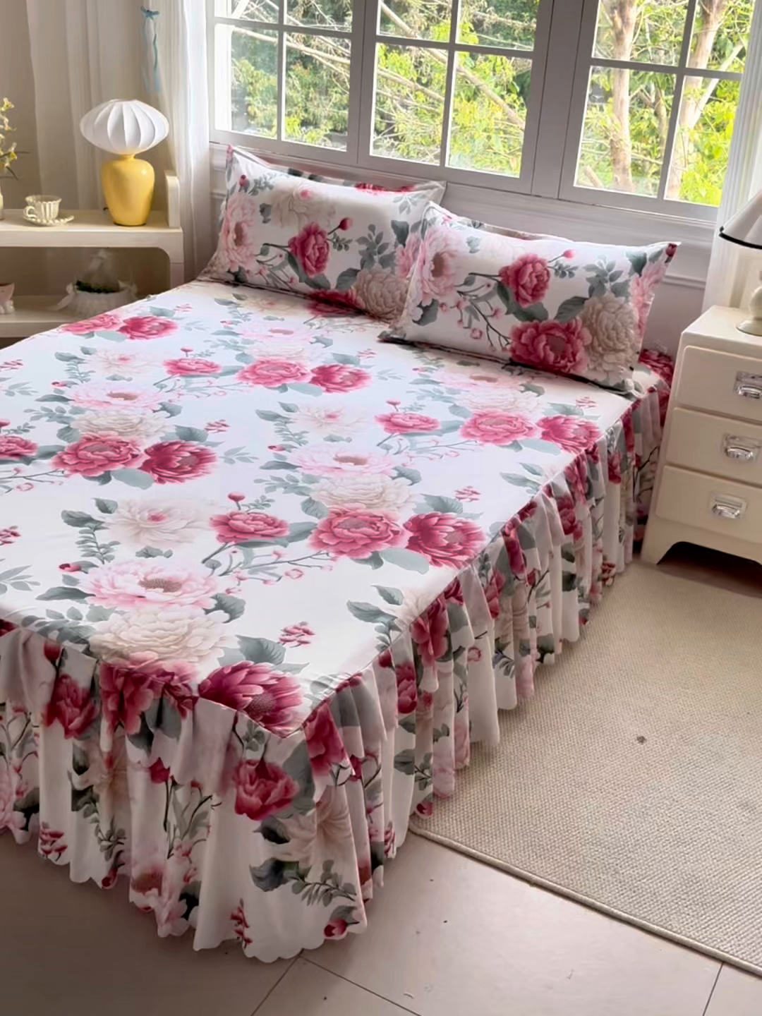 91家纺网 家纺一手货源 找家纺 亿佳人 2026新款芦荟棉单床裙床裙单件芦荟棉床裙三件套 花开富贵