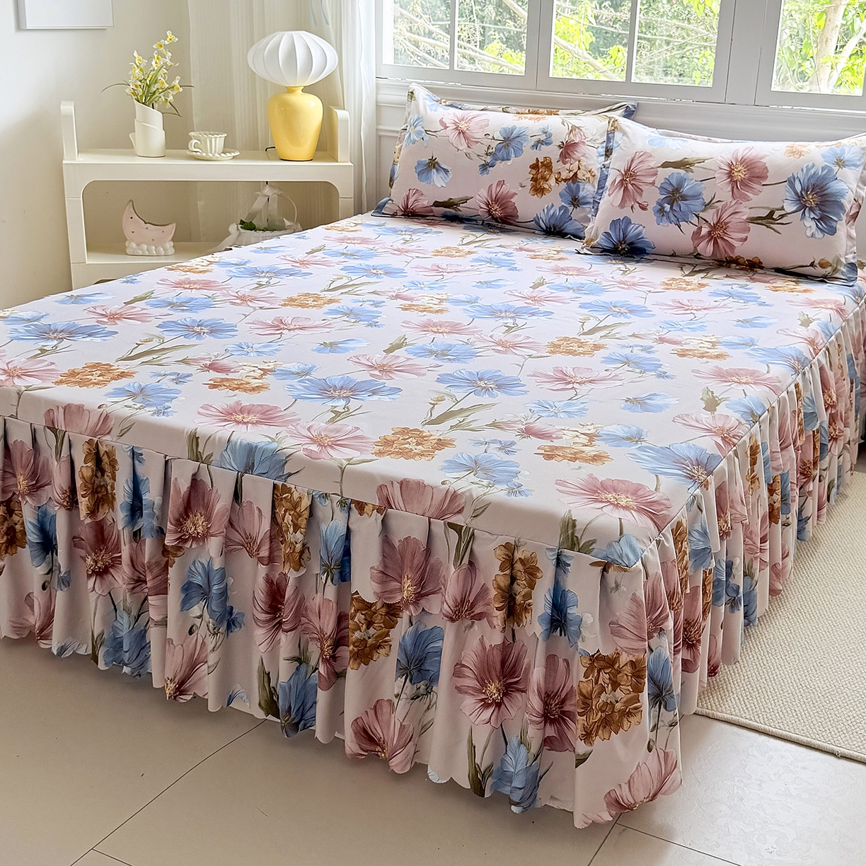 91家纺网 家纺一手货源 找家纺 亿佳人 2026新款芦荟棉单床裙床裙单件芦荟棉床裙三件套 花颜悦色