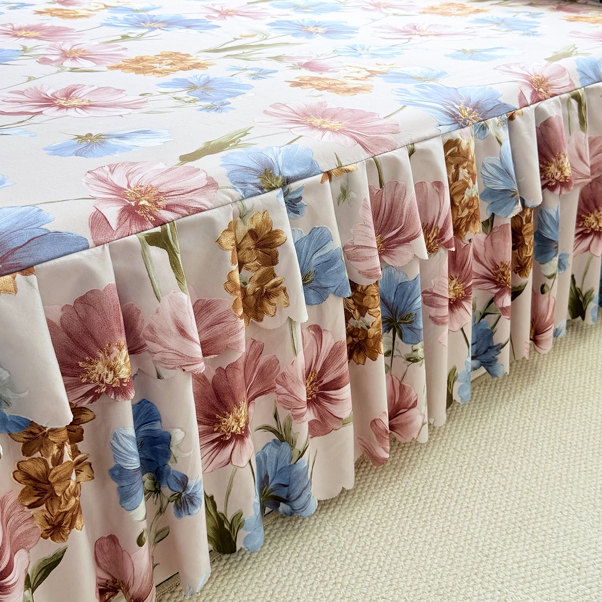 91家纺网 家纺一手货源 找家纺 亿佳人 2026新款芦荟棉单床裙床裙单件芦荟棉床裙三件套 花颜悦色