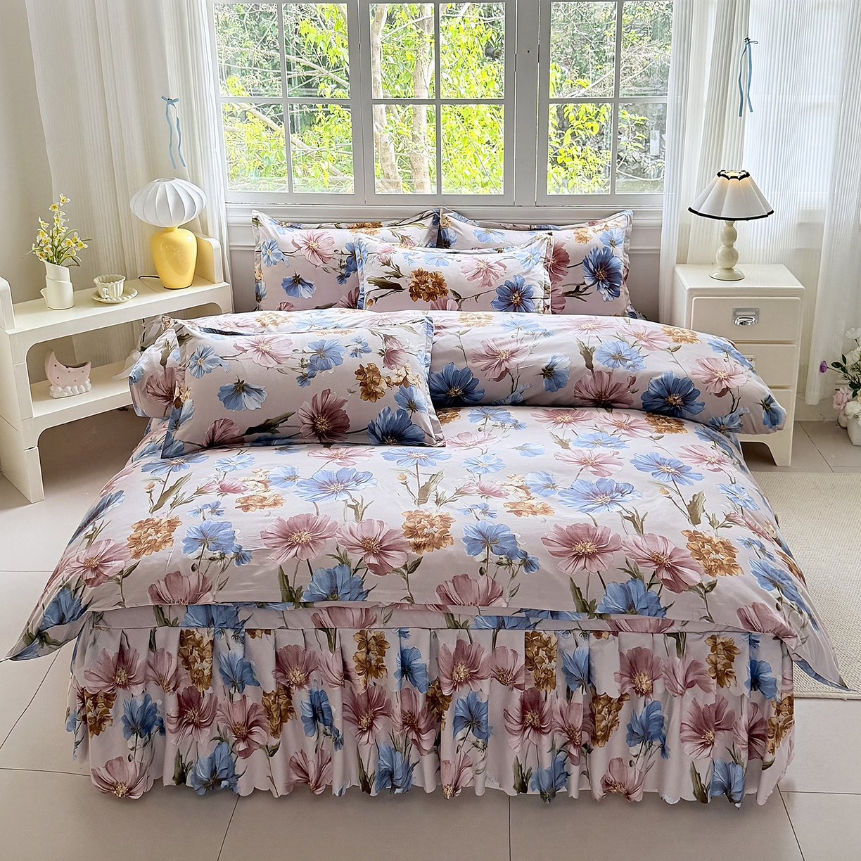 91家纺网 家纺一手货源 找家纺 亿佳人 2026新款芦荟棉单床裙床裙单件芦荟棉床裙三件套 花颜悦色