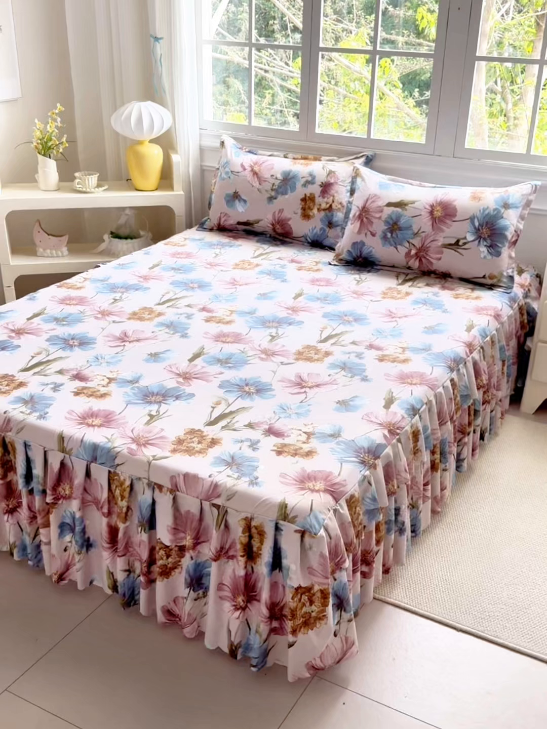 91家纺网 家纺一手货源 找家纺 亿佳人 2026新款芦荟棉单床裙床裙单件芦荟棉床裙三件套 花颜悦色