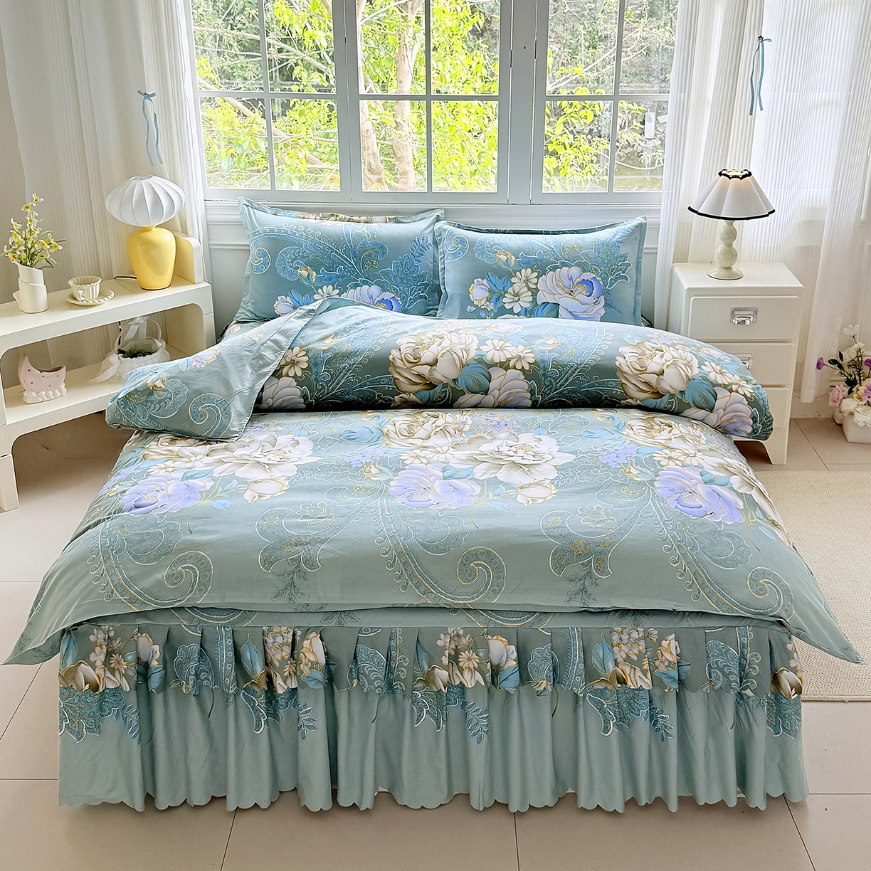 91家纺网 家纺一手货源 找家纺 亿佳人 2026新款芦荟棉单床裙床裙单件芦荟棉床裙三件套 香飘四溢