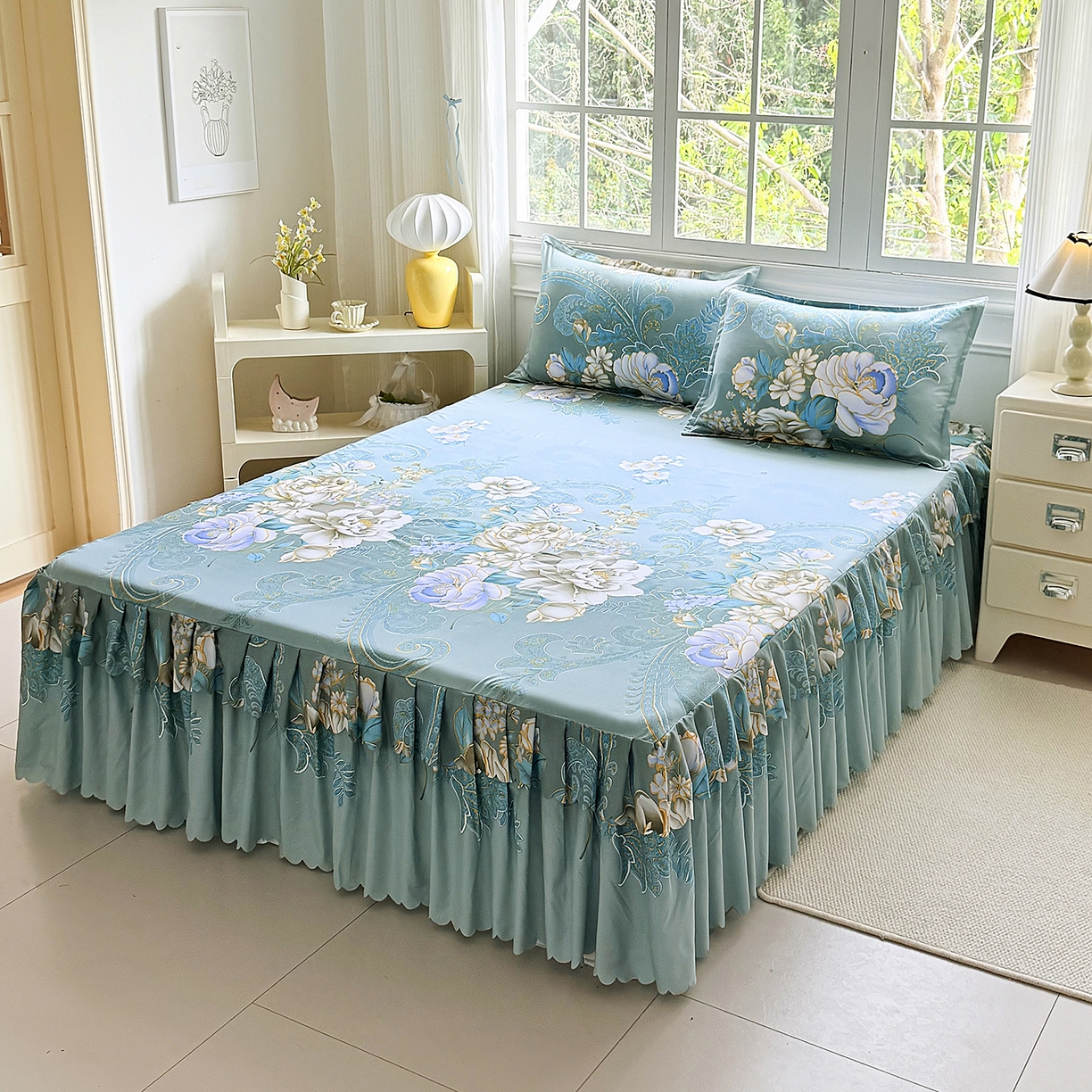 91家纺网 家纺一手货源 找家纺 亿佳人 2026新款芦荟棉单床裙床裙单件芦荟棉床裙三件套 香飘四溢