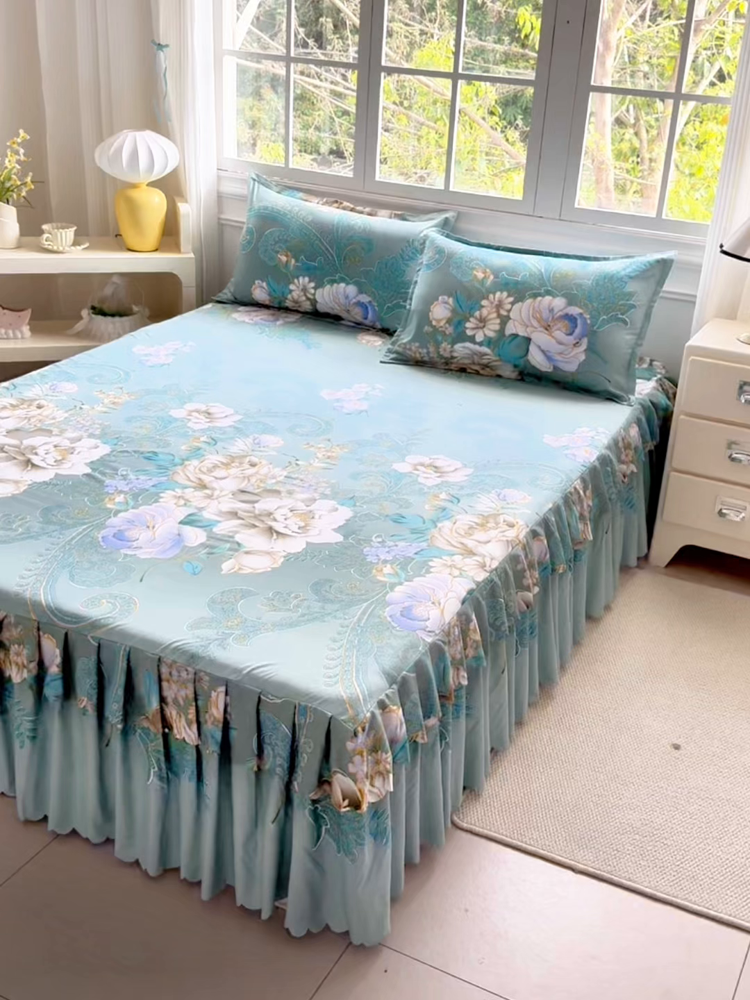 91家纺网 家纺一手货源 找家纺 亿佳人 2026新款芦荟棉单床裙床裙单件芦荟棉床裙三件套 香飘四溢