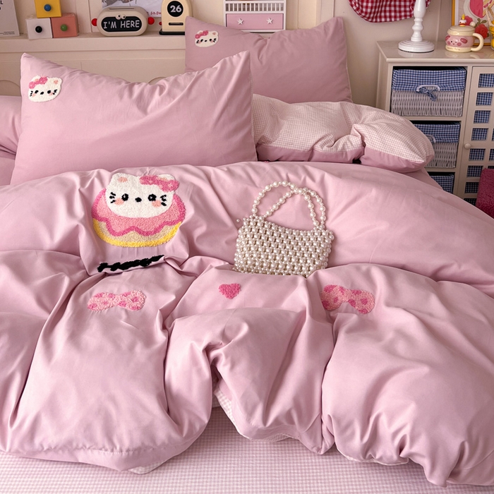 91家纺网 家纺一手货源 找家纺 鑫佳居 2026新款古法水洗云感棉毛巾绣四件套 甜甜圈KT