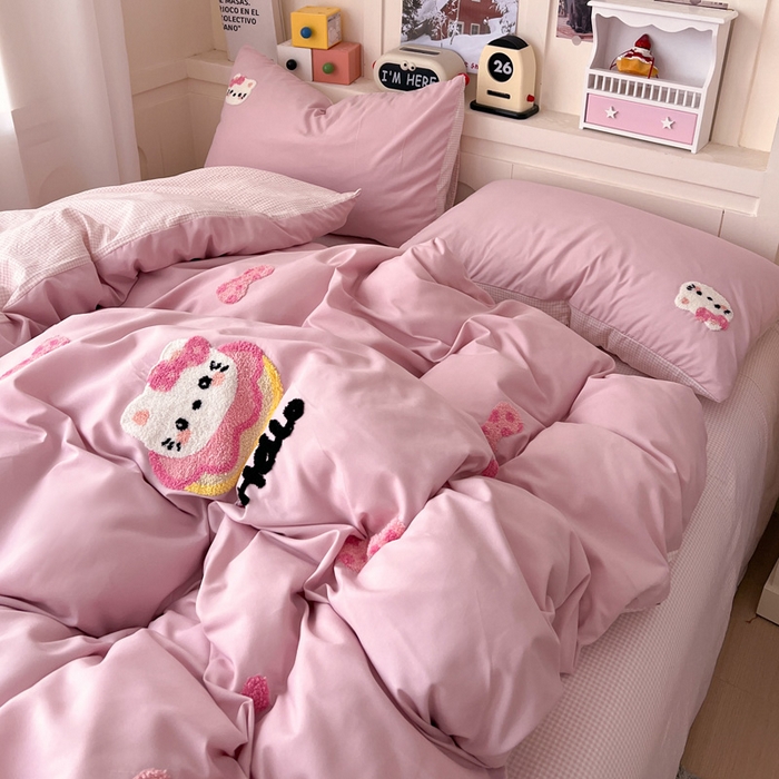 91家纺网 家纺一手货源 找家纺 鑫佳居 2026新款古法水洗云感棉毛巾绣四件套 甜甜圈KT