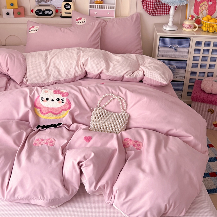 91家纺网 家纺一手货源 找家纺 鑫佳居 2026新款古法水洗云感棉毛巾绣四件套 甜甜圈KT