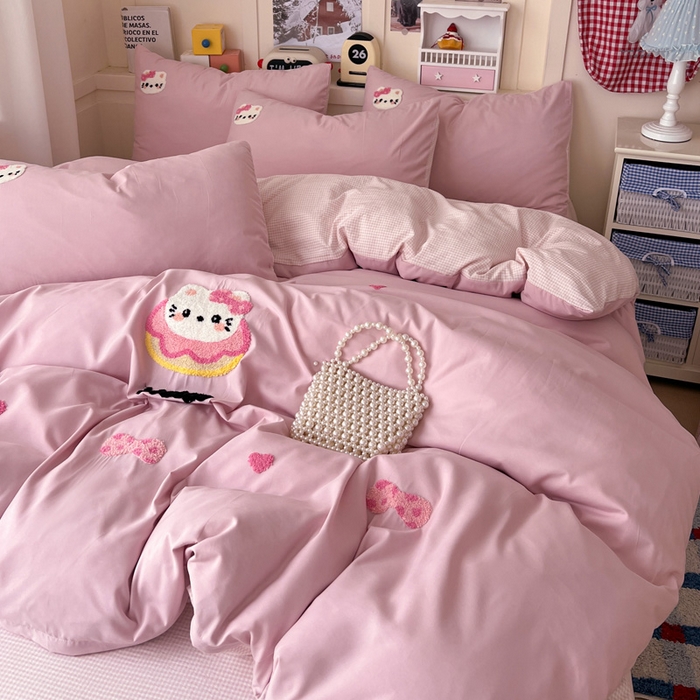 91家纺网 家纺一手货源 找家纺 鑫佳居 2026新款古法水洗云感棉毛巾绣四件套 甜甜圈KT