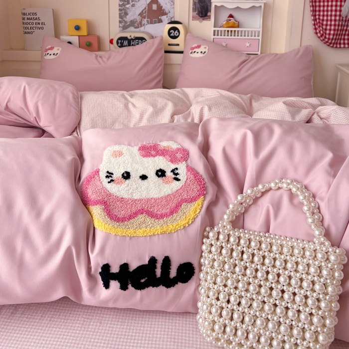 91家纺网 家纺一手货源 找家纺 鑫佳居 2026新款古法水洗云感棉毛巾绣四件套 甜甜圈KT