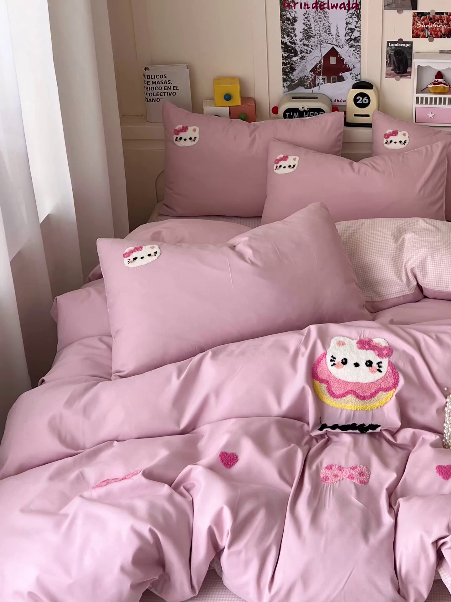 91家纺网 家纺一手货源 找家纺 鑫佳居 2026新款古法水洗云感棉毛巾绣四件套 甜甜圈KT