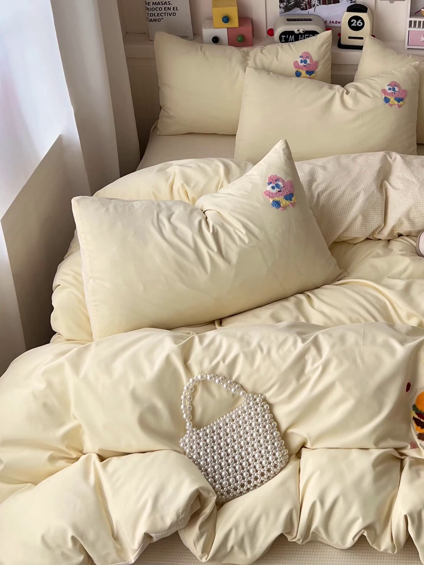 91家纺网 家纺一手货源 找家纺 鑫佳居 2026新款古法水洗云感棉毛巾绣四件套 奶黄派大星