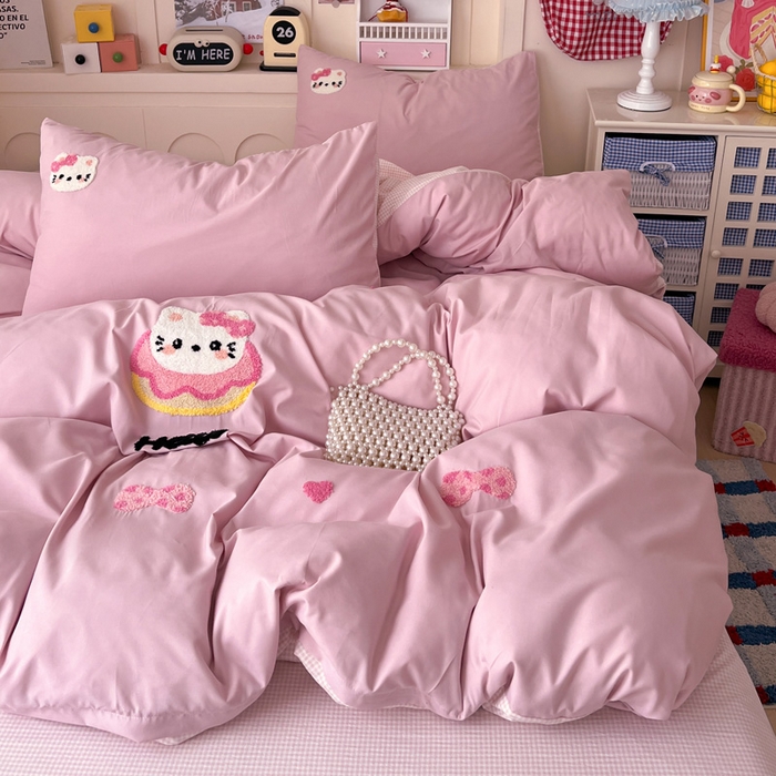 91家纺网 家纺一手货源 找家纺 鑫佳居 2026新款古法水洗云感棉毛巾绣四件套 甜甜圈KT