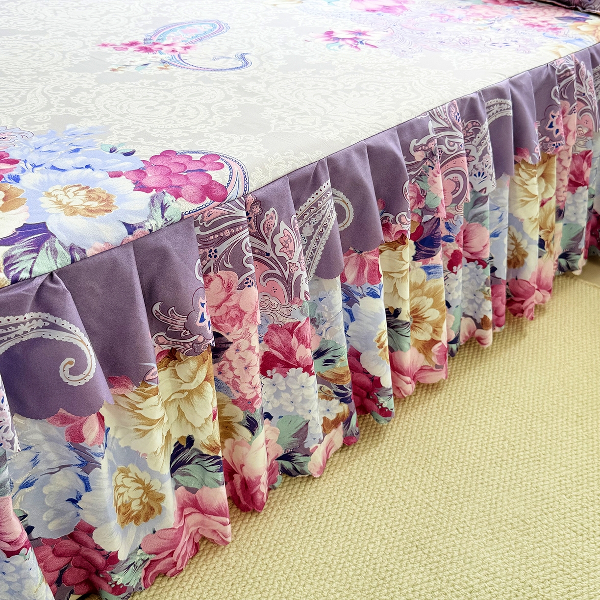 91家纺网 家纺一手货源 找家纺 亿佳人 2026新款芦荟棉单床裙床裙单件芦荟棉床裙三件套 紫梦