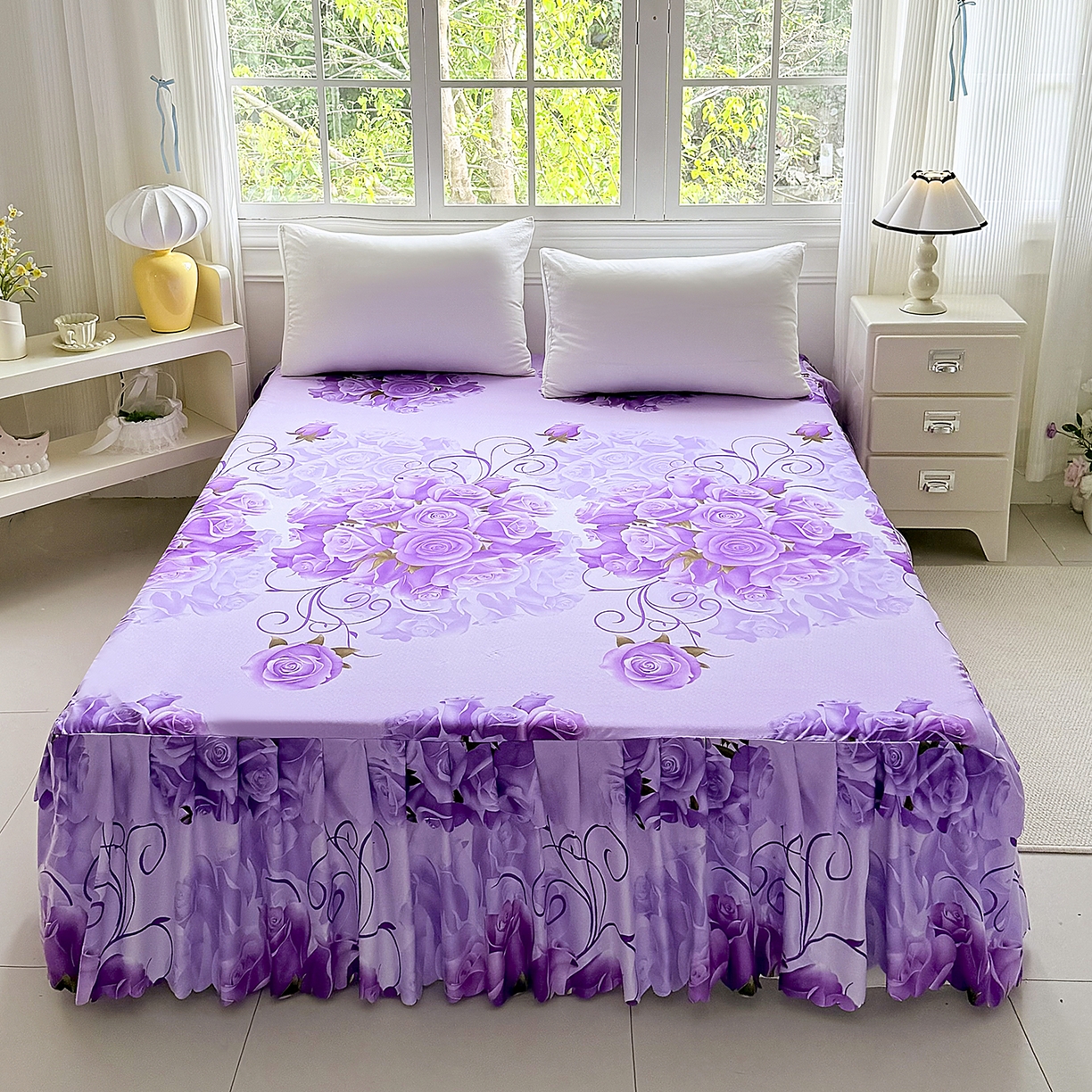 91家纺网 家纺一手货源 找家纺 亿佳人 2026新款芦荟棉单床裙床裙单件芦荟棉床裙三件套 紫气东来