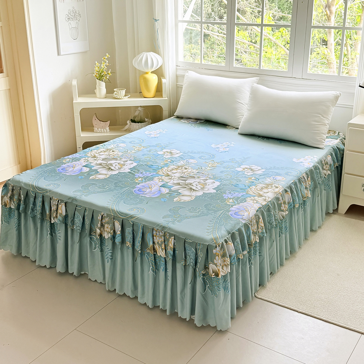 91家纺网 家纺一手货源 找家纺 亿佳人 2026新款芦荟棉化纤四件套单床裙单枕套-床裙款四件套 香飘四溢