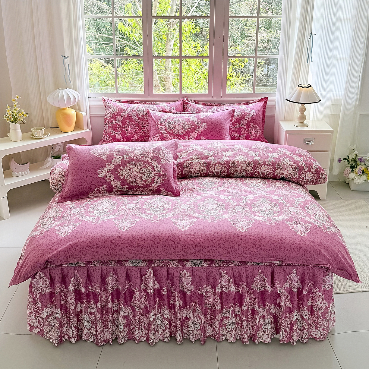 91家纺网 家纺一手货源 找家纺 （总）亿佳人 2026新款芦荟棉化纤四件套单床裙单枕套-床裙款四件套