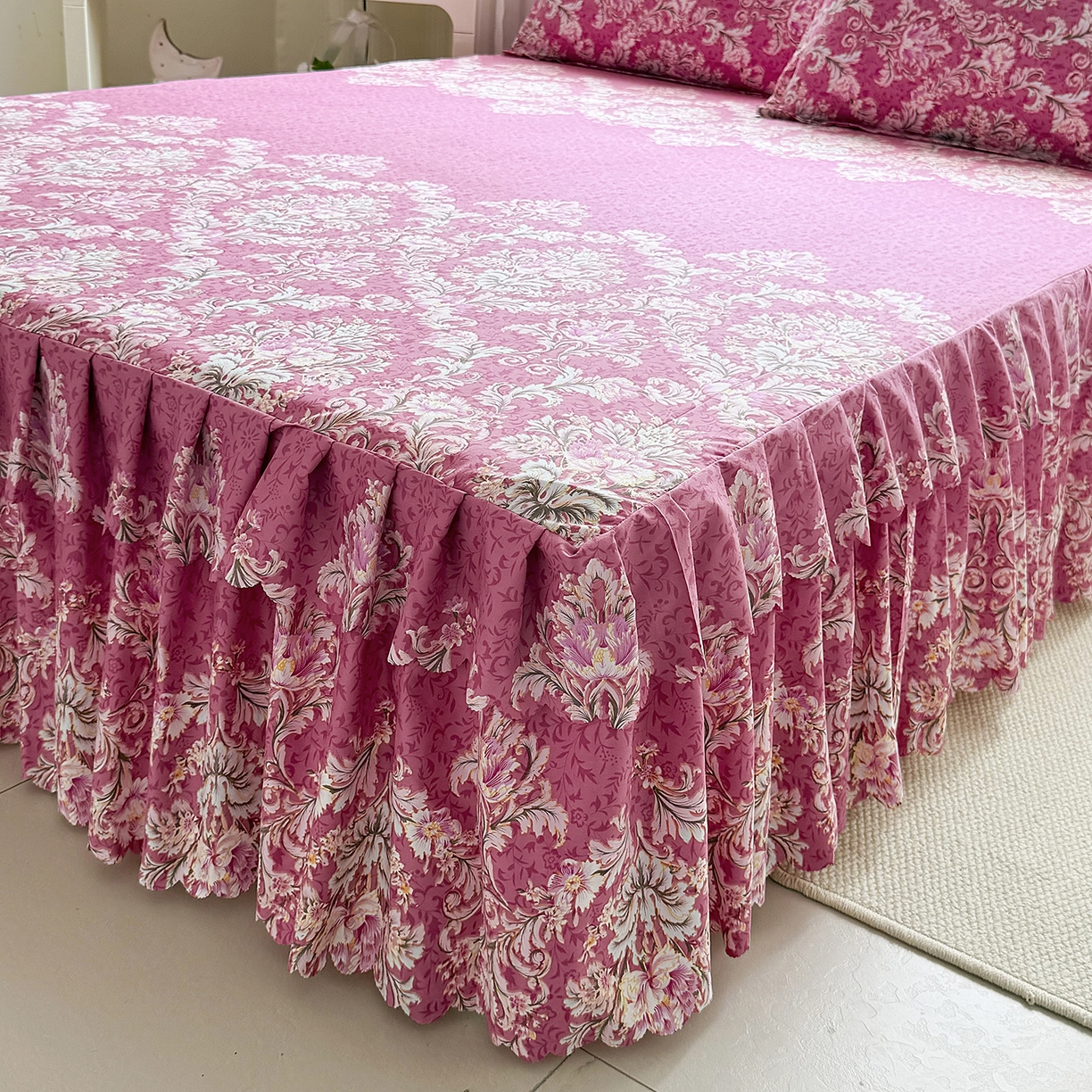 91家纺网 家纺一手货源 找家纺 亿佳人 2026新款芦荟棉化纤四件套单床裙单枕套-床裙款四件套 鸿运