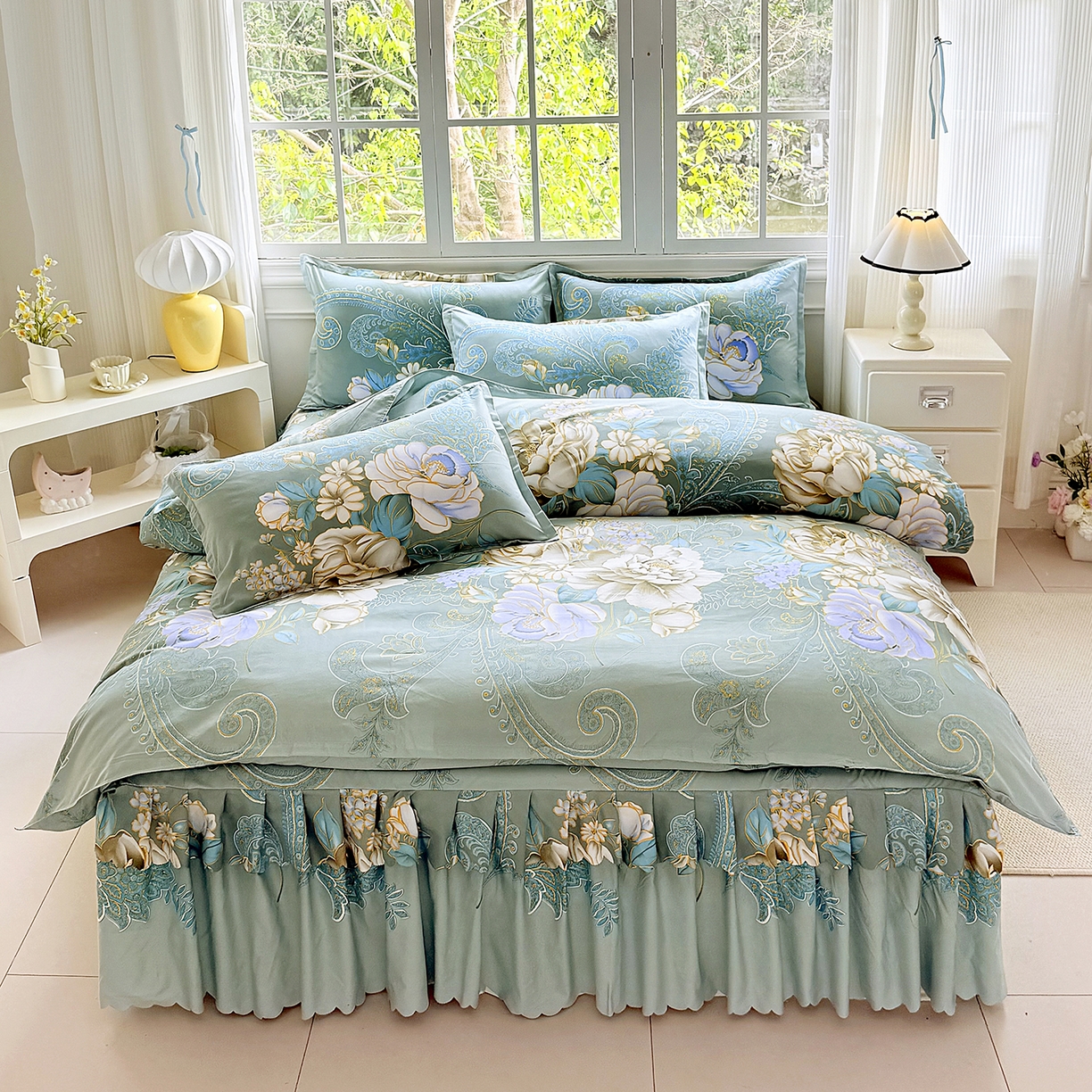 亿佳人 2026新款芦荟棉化纤四件套单床裙单枕套-床裙款四件套 香飘四溢