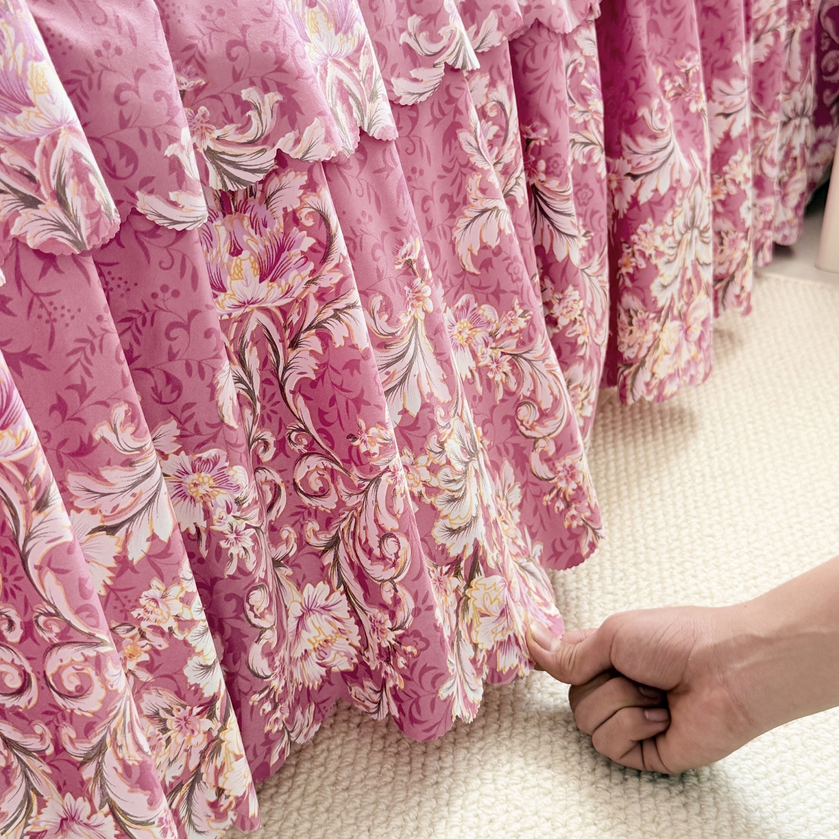 91家纺网 家纺一手货源 找家纺 亿佳人 2026新款芦荟棉化纤四件套单床裙单枕套-床裙款四件套 鸿运