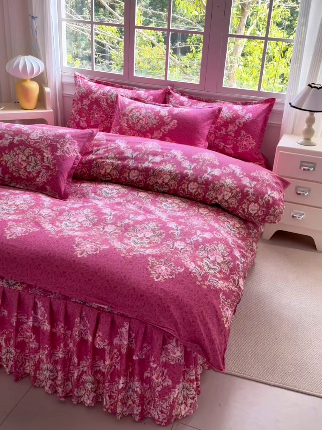 91家纺网 家纺一手货源 找家纺 亿佳人 2026新款芦荟棉化纤四件套单床裙单枕套-床裙款四件套 鸿运