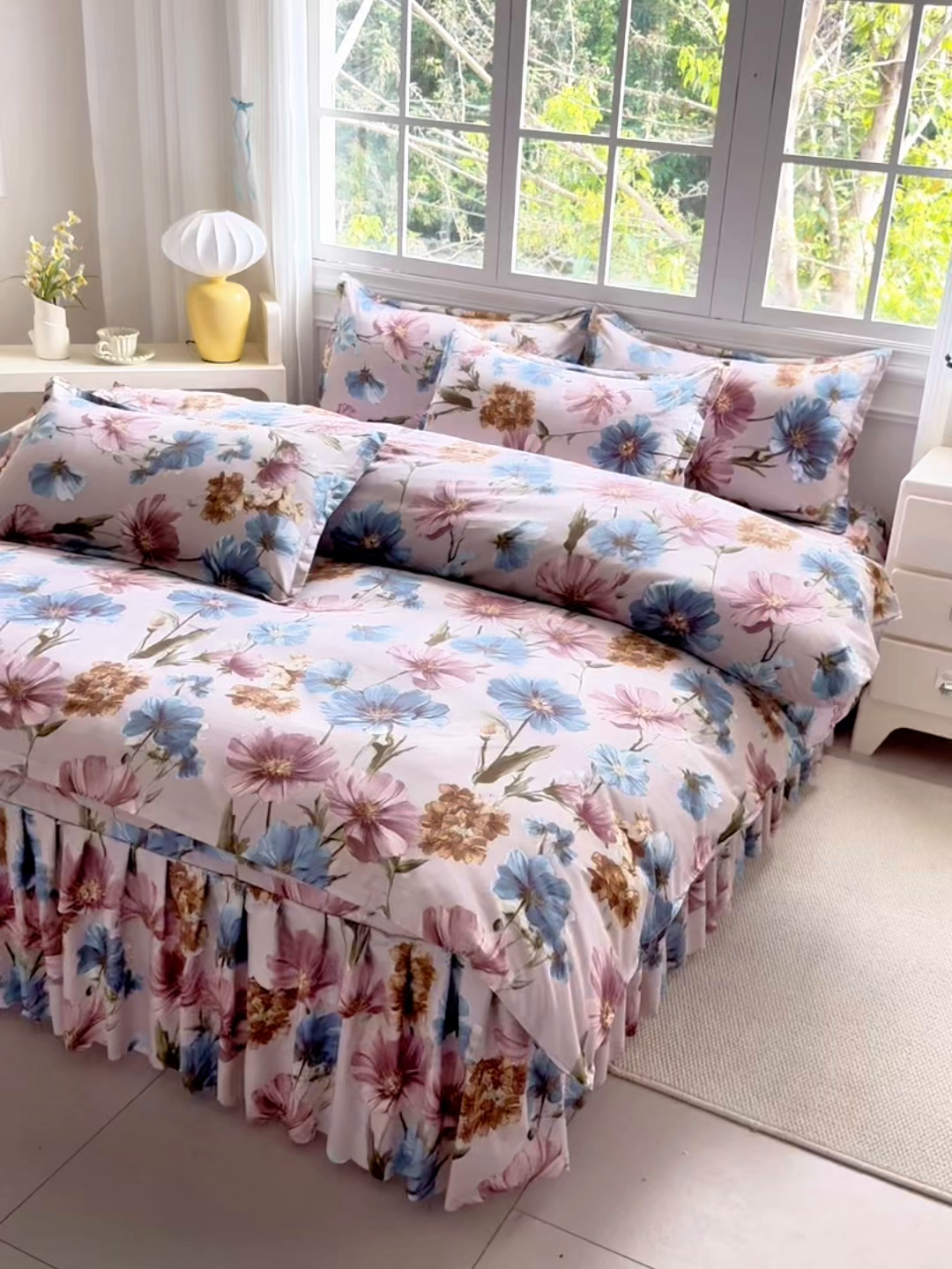 91家纺网 家纺一手货源 找家纺 亿佳人 2026新款芦荟棉化纤四件套单床裙单枕套-床裙款四件套 花颜悦色