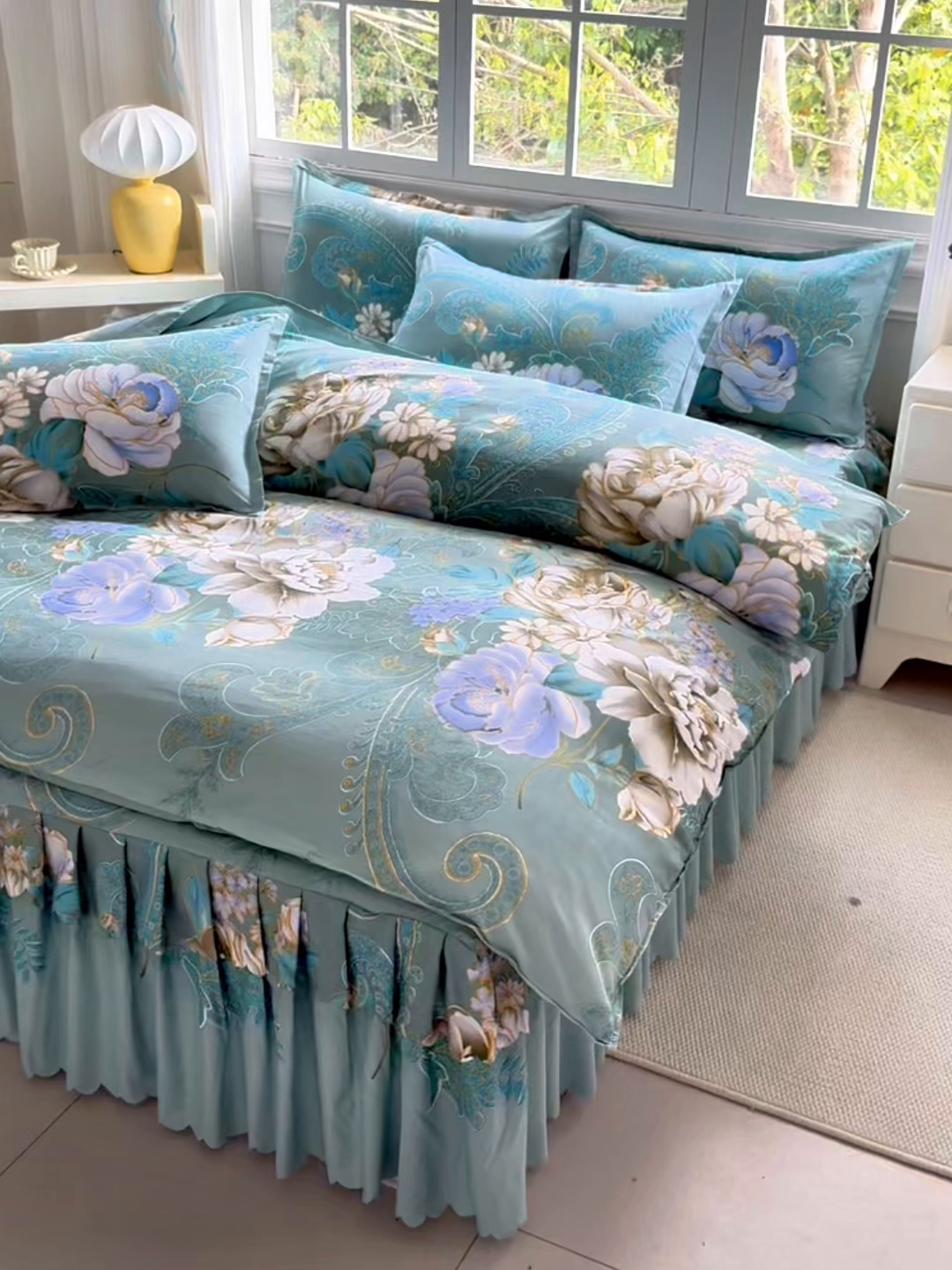 91家纺网 家纺一手货源 找家纺 亿佳人 2026新款芦荟棉化纤四件套单床裙单枕套-床裙款四件套 香飘四溢