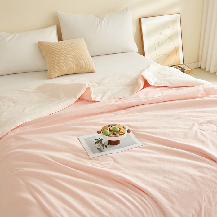 91家纺网 家纺一手货源 找家纺 小桃姐家纺 2026新款拼色无印风新疆棉花被春秋被夏被被子被芯 白桃粉