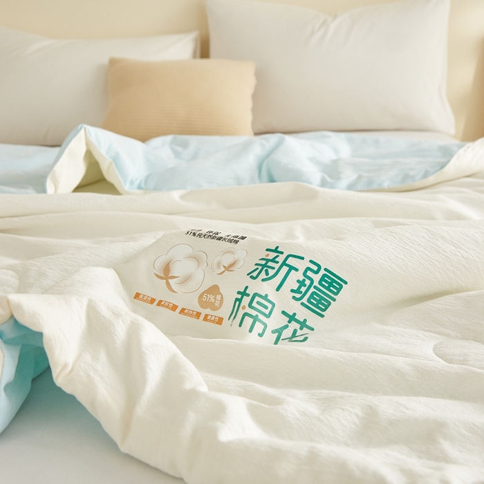 91家纺网 家纺一手货源 找家纺 小桃姐家纺 2026新款拼色无印风新疆棉花被春秋被夏被被子被芯 海盐蓝