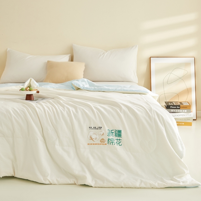 91家纺网 家纺一手货源 找家纺 小桃姐家纺 2026新款拼色无印风新疆棉花被春秋被夏被被子被芯 海盐蓝