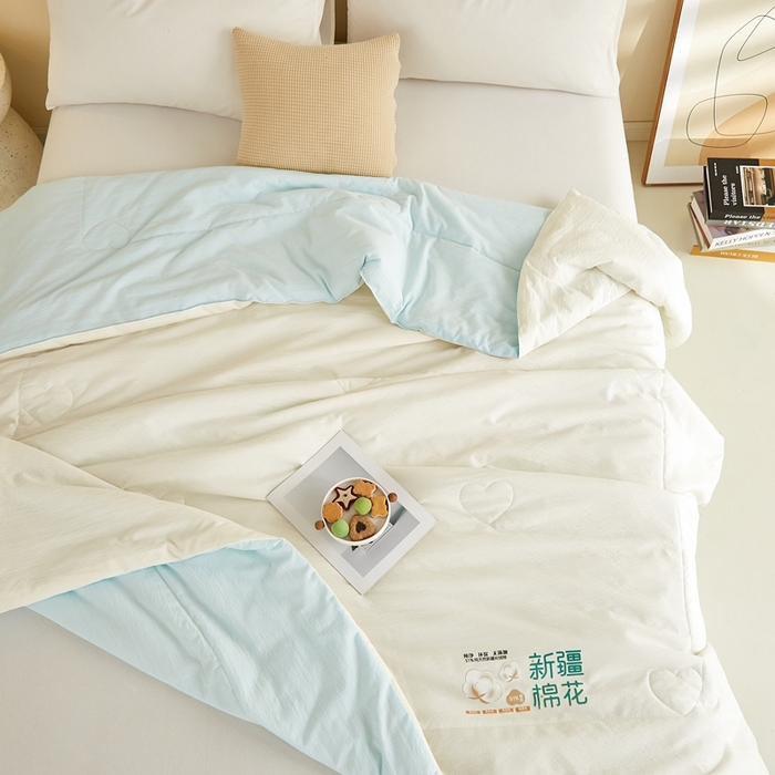91家纺网 家纺一手货源 找家纺 小桃姐家纺 2026新款拼色无印风新疆棉花被春秋被夏被被子被芯 海盐蓝