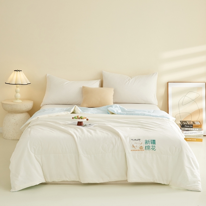 91家纺网 家纺一手货源 找家纺 小桃姐家纺 2026新款拼色无印风新疆棉花被春秋被夏被被子被芯 海盐蓝