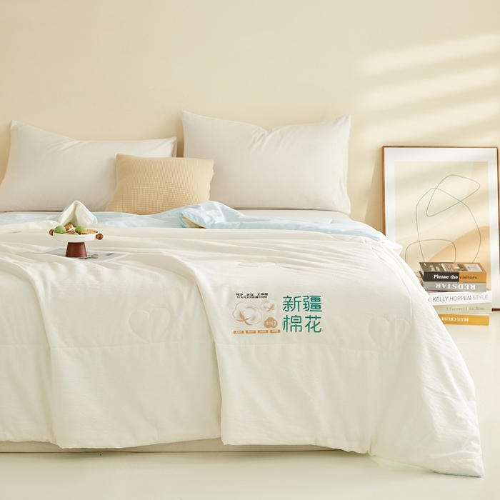 91家纺网 家纺一手货源 找家纺 小桃姐家纺 2026新款拼色无印风新疆棉花被春秋被夏被被子被芯 海盐蓝