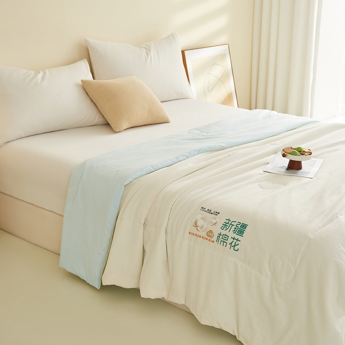 91家纺网 家纺一手货源 找家纺 小桃姐家纺 2026新款拼色无印风新疆棉花被春秋被夏被被子被芯 海盐蓝