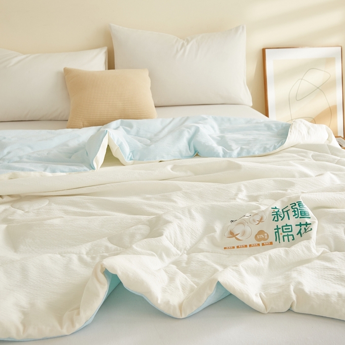 91家纺网 家纺一手货源 找家纺 小桃姐家纺 2026新款拼色无印风新疆棉花被春秋被夏被被子被芯 海盐蓝