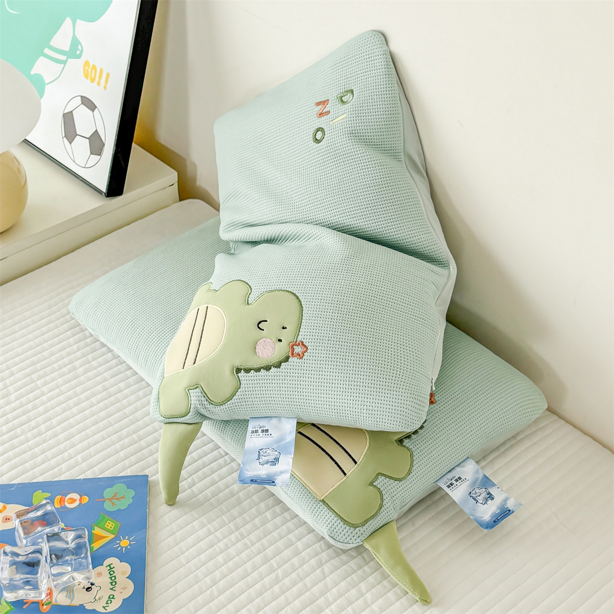 91家纺网 家纺一手货源 找家纺 麦肯锡 2026新款小恐龙儿童荞麦枕枕头枕芯 绿色