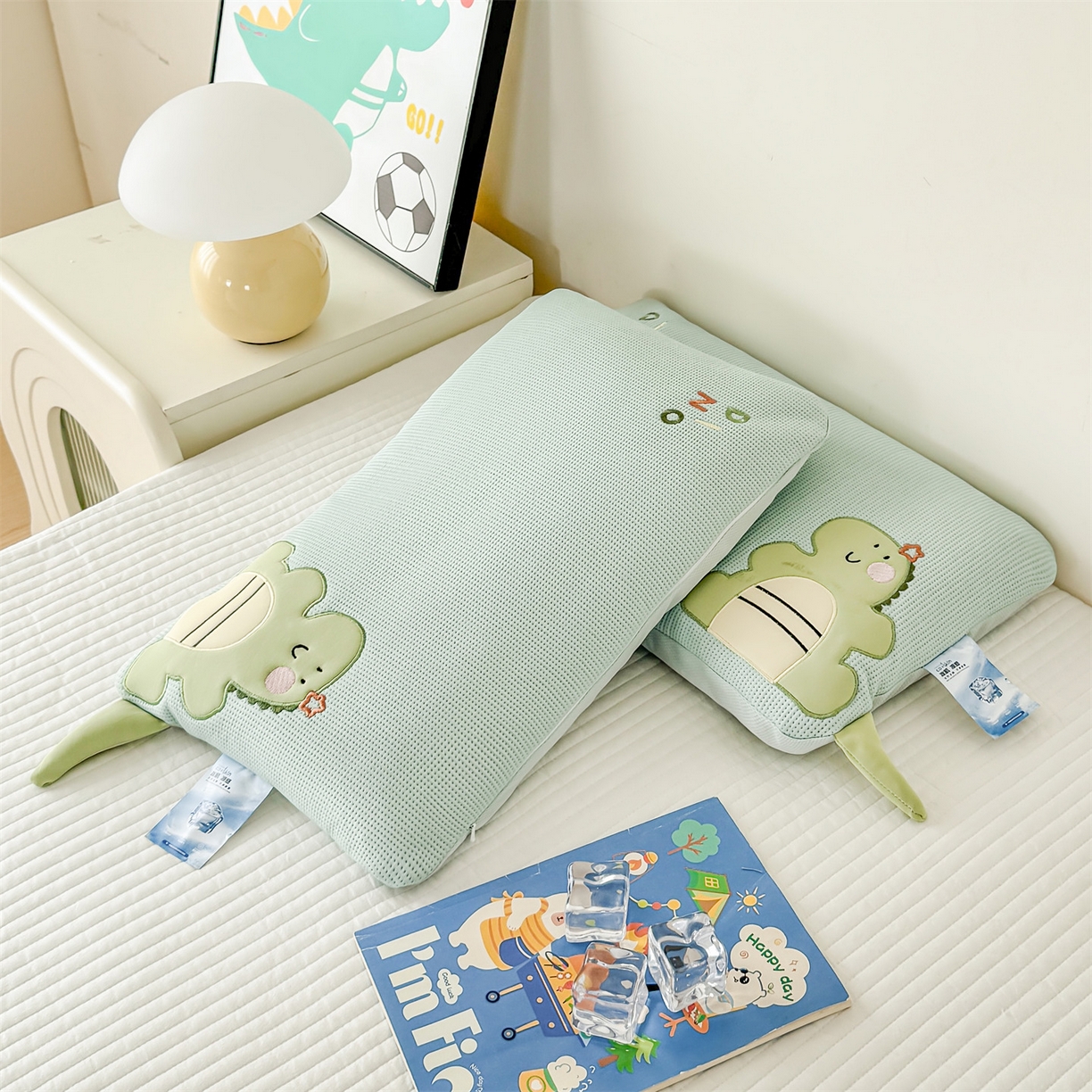 91家纺网 家纺一手货源 找家纺 麦肯锡 2026新款小恐龙儿童荞麦枕枕头枕芯 绿色