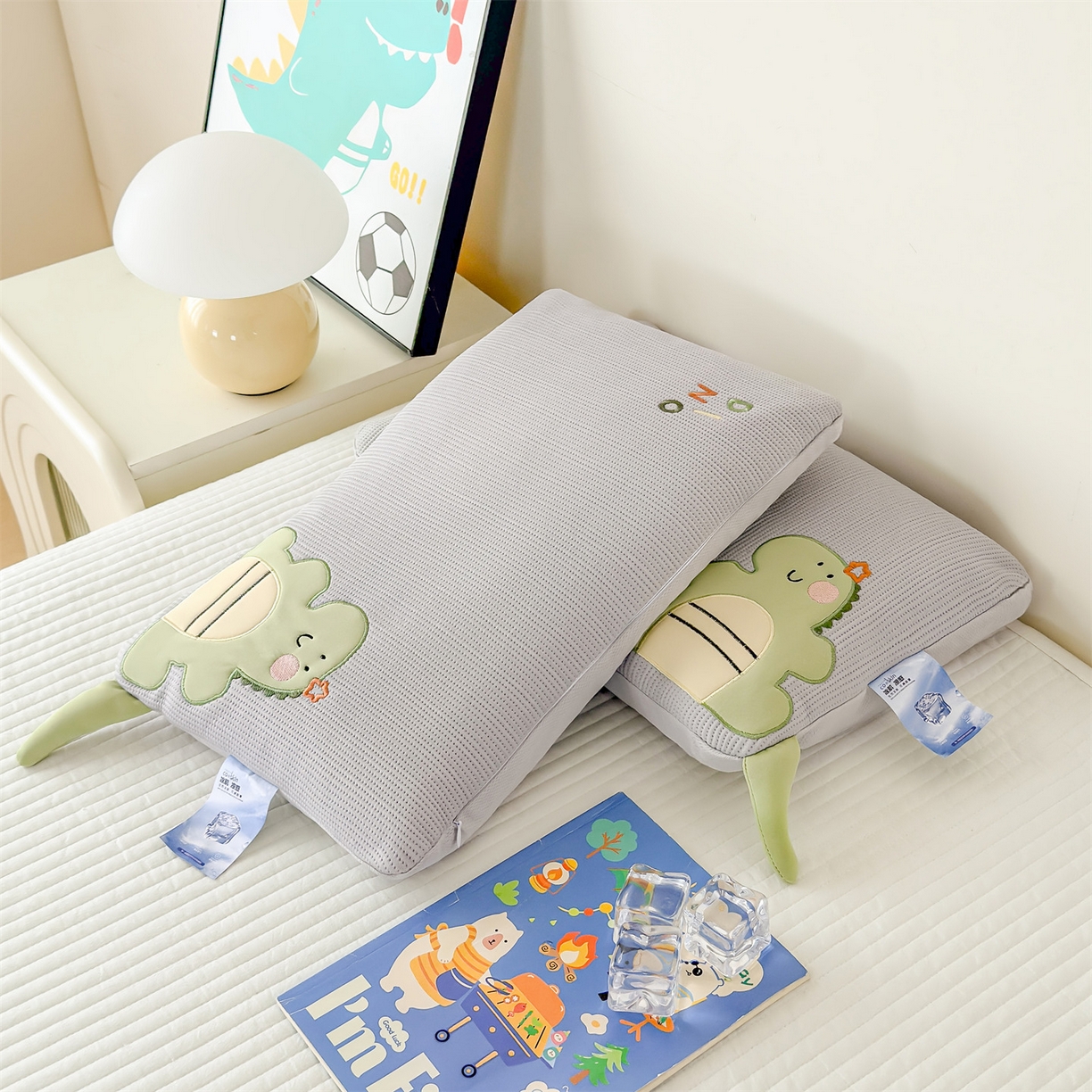 91家纺网 家纺一手货源 找家纺 麦肯锡 2026新款小恐龙儿童荞麦枕枕头枕芯 灰色