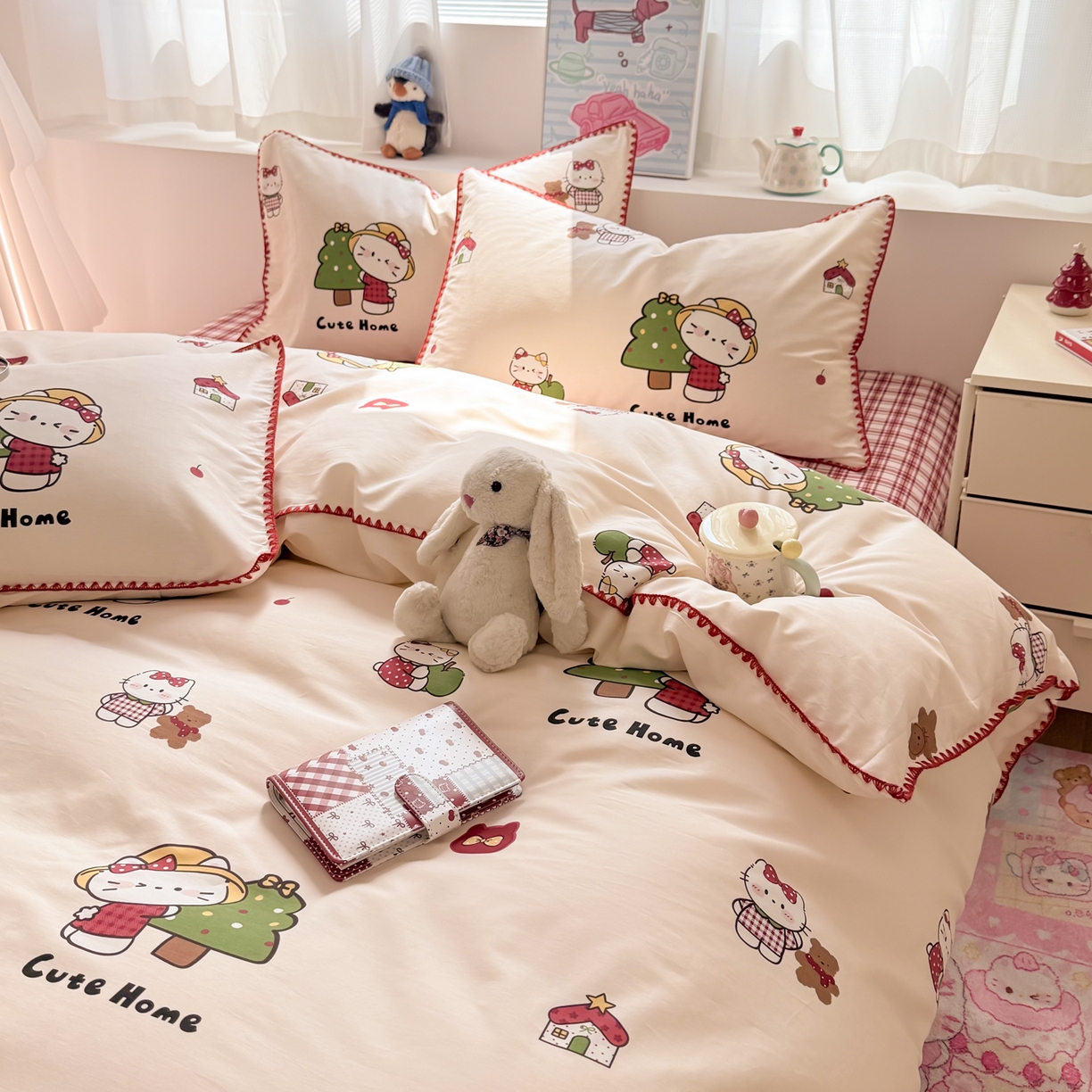 91家纺网 家纺一手货源 找家纺 简宜家居（朝初家纺） 2026新款贝壳边卡通可爱纯棉全棉四件套 红莓树屋
