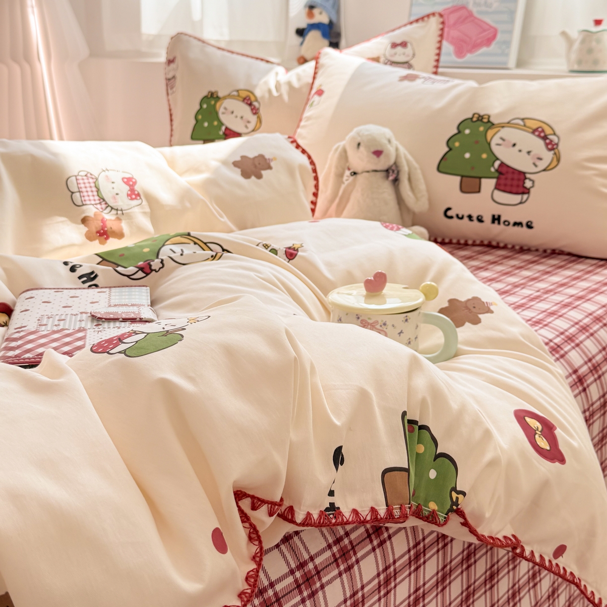 91家纺网 家纺一手货源 找家纺 简宜家居（朝初家纺） 2026新款贝壳边卡通可爱纯棉全棉四件套 红莓树屋