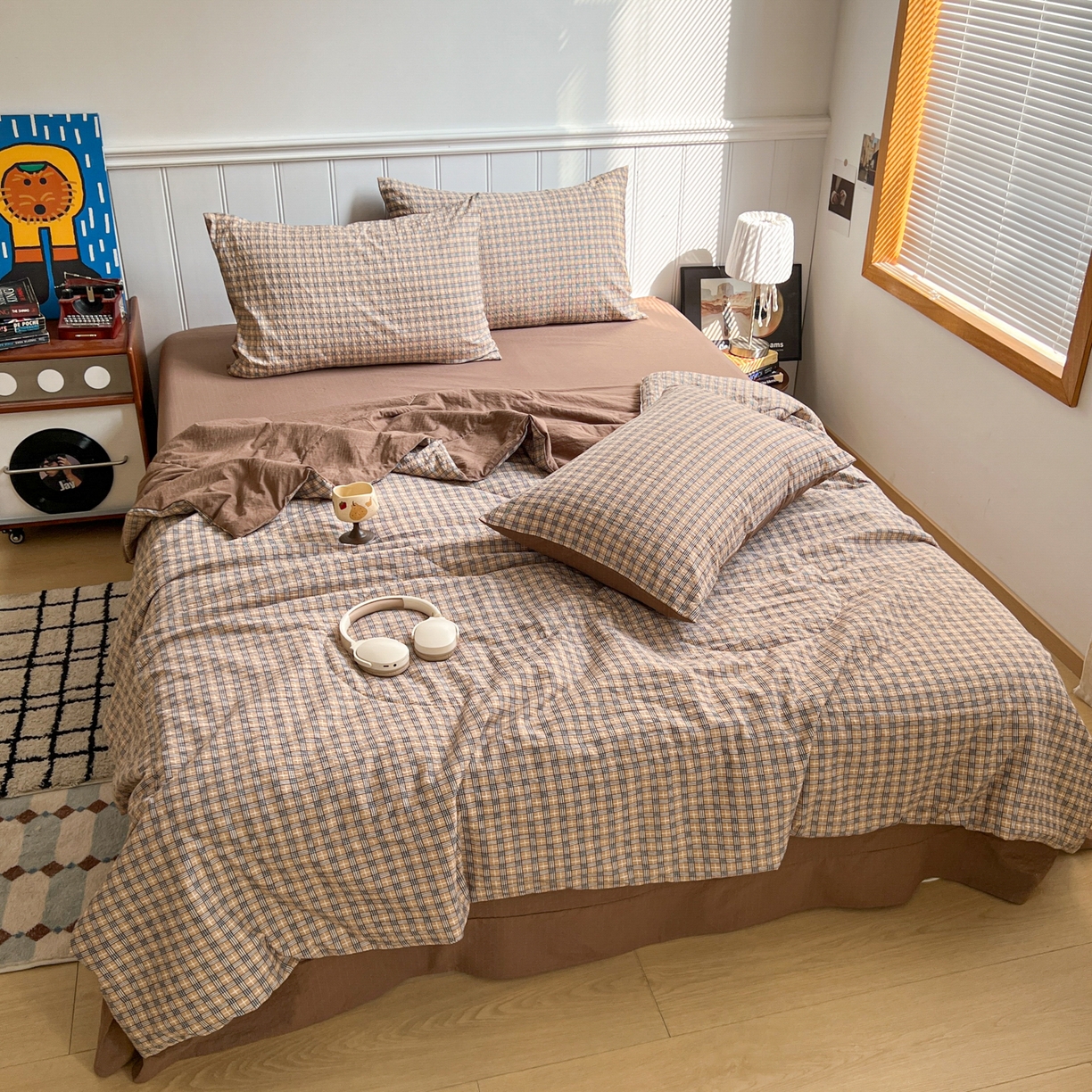 91家纺网 家纺一手货源 找家纺 禾沐  2026新款泡芙纱夏被四件套简单款 古典格